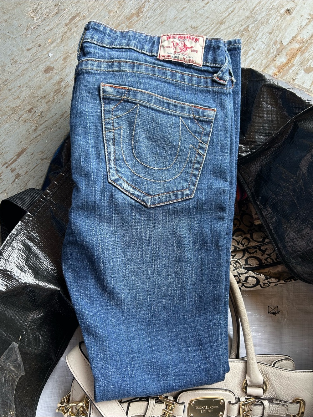 True Religion Women's Blue Straight-Leg Jeans with Signature Pocket Stitch